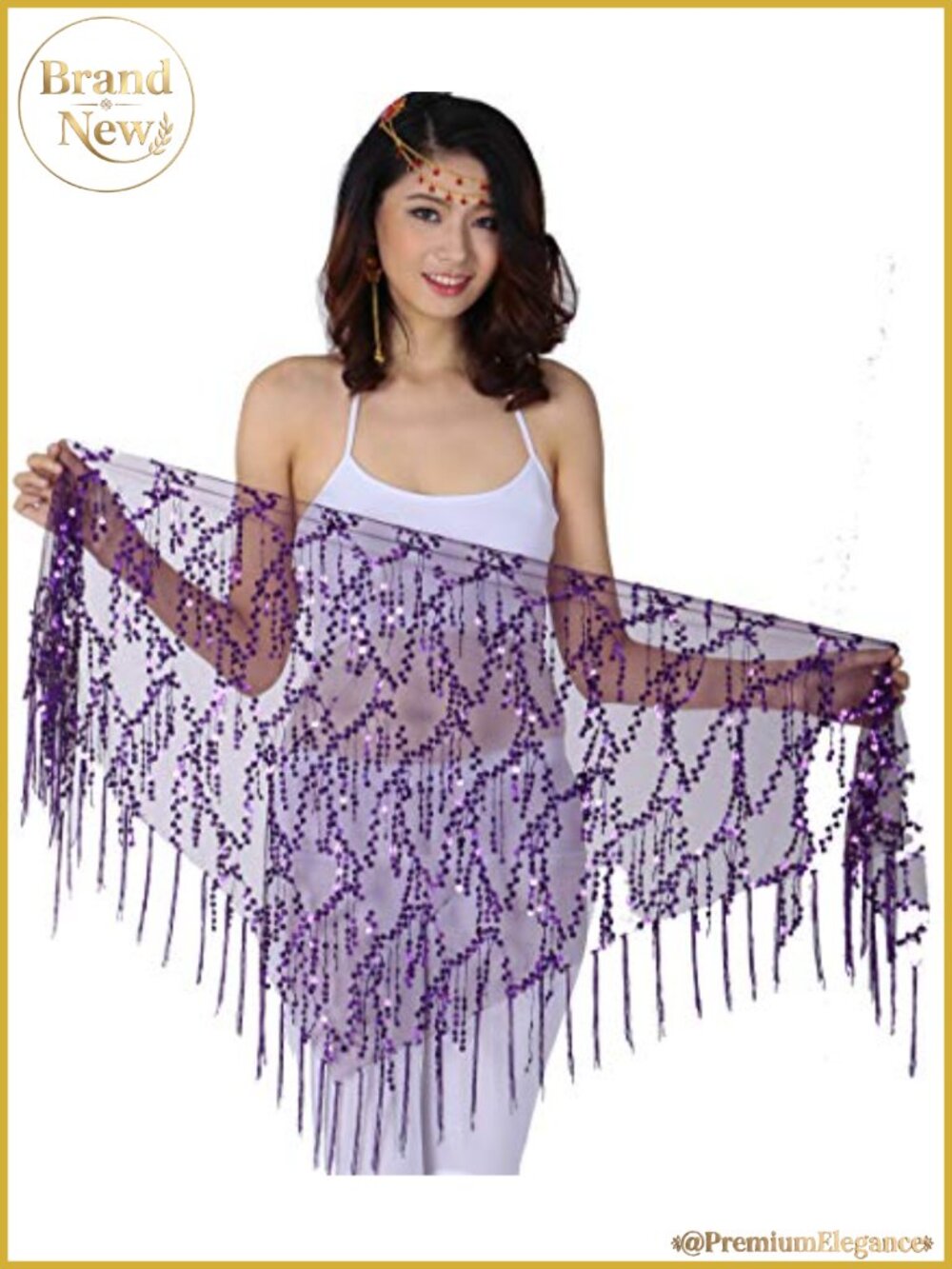 Sequin Triangle Hip Scarf With Fringe Belly Dance Wrap